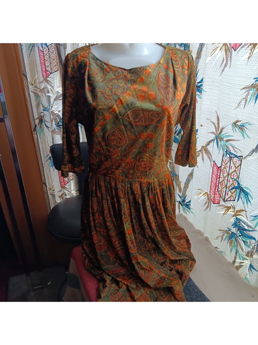sz 12 Vintage R&K Originals Dress 1960's Psychadelic Paisley 3/4 Sleeve